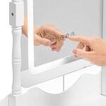 Toaletní stolek s LED osvětlením, zrcadlem a židlí – 5 zásuvek – Bílá